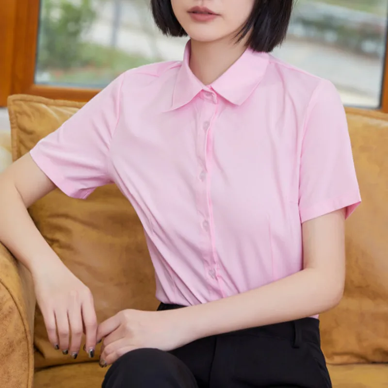 Top Trends: Korean Cotton Shirts Women White Shirt Office Lady Solid Pink Shirts Blouse Casual Woman Basic Blouse Tops Fashion Women Shirt Shoppable Styles