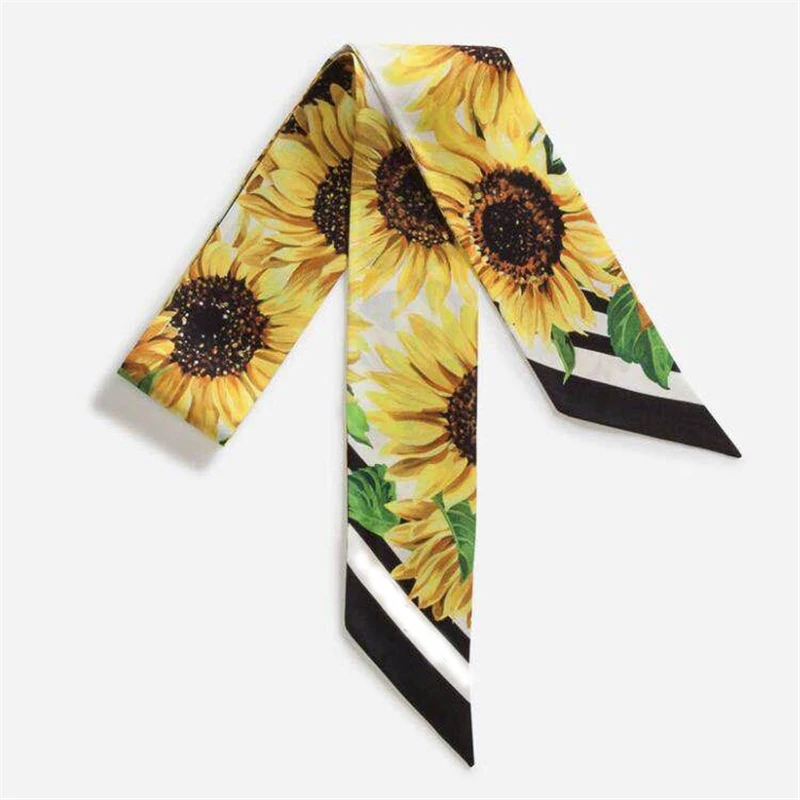 Top Trends: New Sunflower Ladies Scarf Fashion Printing Imitation Silk Scarf Tight Package Satin Ribbon Female Long Turban Headband BS12 Shoppable Styles