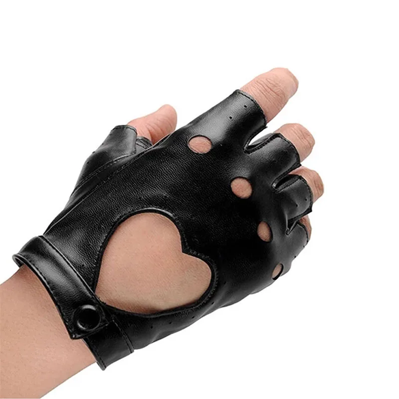 Top Trends: 1Pair Women Punk Short PU Leather Gloves Half Finger Fingerless Hip-Hop Driving Motorcycle Unisex Men Handsome Black Gloves Shoppable Styles