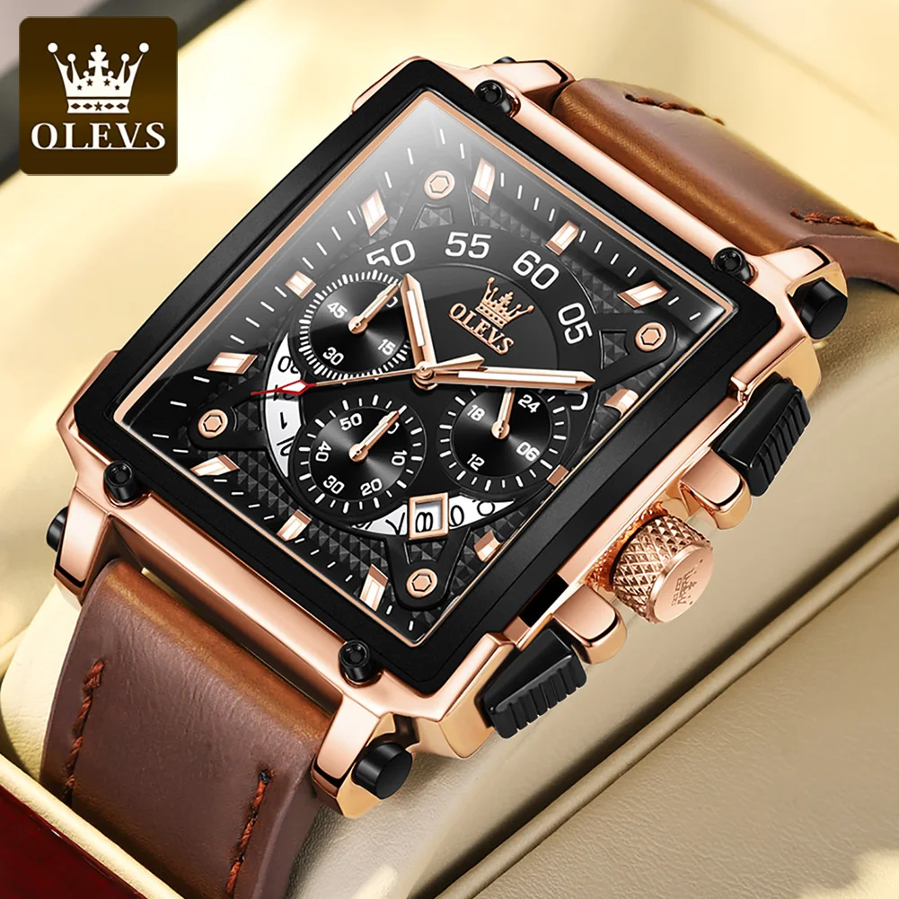 Top Trends: OLEVS Original Watch For Men Top Brand Luxury Hollow Square Sport Watches Fashion Leather Strap Waterproof Quartz Wristwatch Shoppable Styles