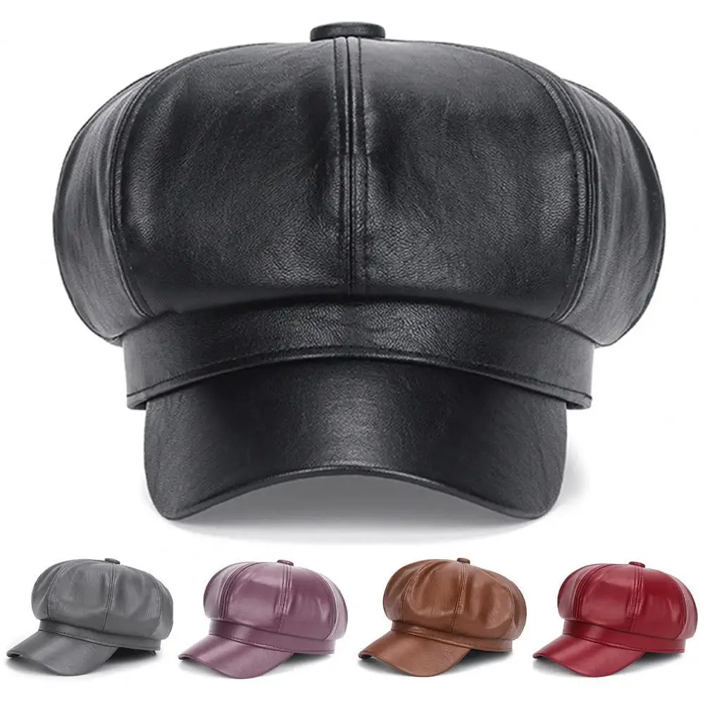 Top Trends: Beret Cap Faux Leather Adjustable Octagon Faux Leather Hats For Party Shoppable Styles