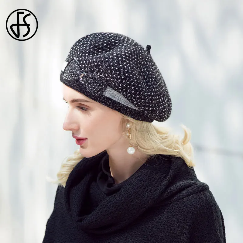 Top Trends: FS French Beret Hat For Women Warm Wool Hats 2023 Winter Beanie Caps Vintage Bowknot Black Beret Hats Elegant Ladies Casual Shoppable Styles - Image 4