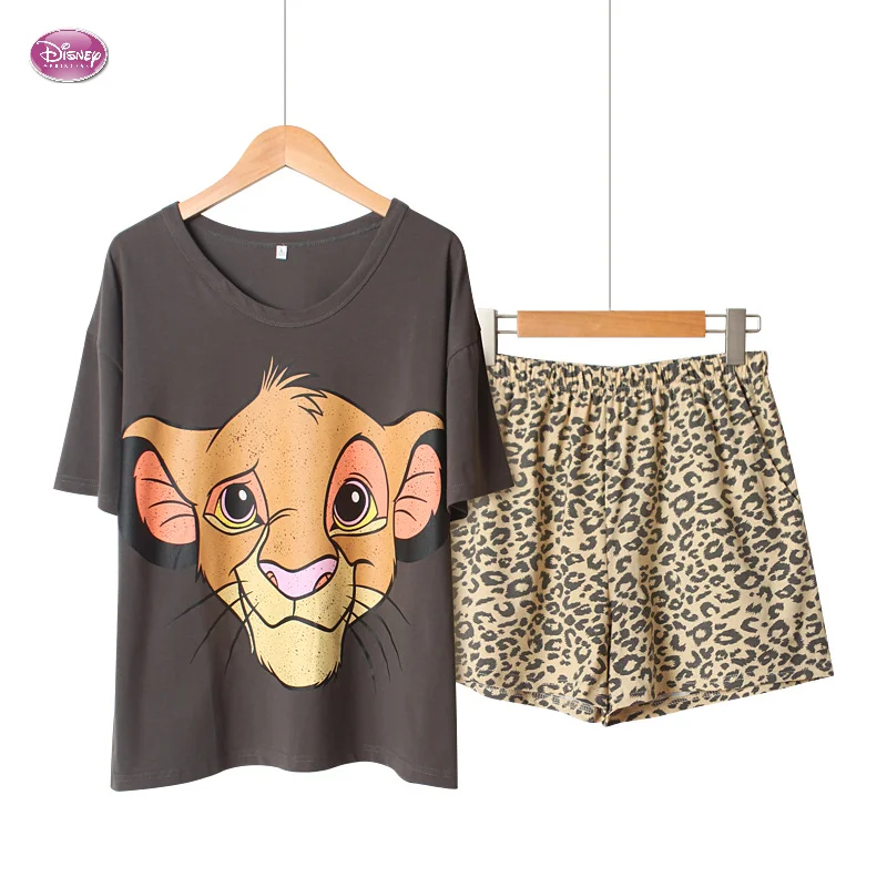 Top Trends: 3XL Loose Summer Cotton Pajamas Women's Short Sleeve Shorts Lion King Simba Leopard Print Cute Anime Home Suit Pajama Sets Women Shoppable Styles