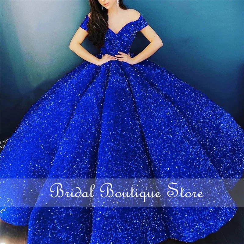 Top Trends: Sparkly Royal Blue Quinceanera Dress Off Shoulder Sequin Ruffle Corset Puffy Ball Gown Prom Dress Vestidos De 15 Años Shoppable Styles