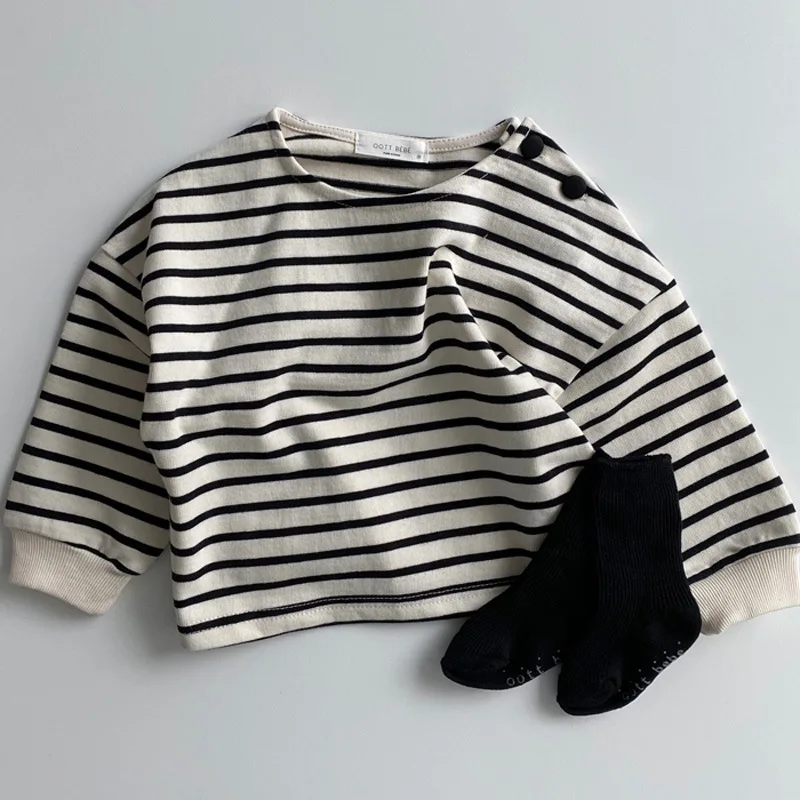 Top Trends: Autumn Baby Girl Striped T Shirts Cotton Long Sleeve Tops For Boys Infant Clothes Kids Loose Sweatshirt Baby Casual Pullover Shoppable Styles