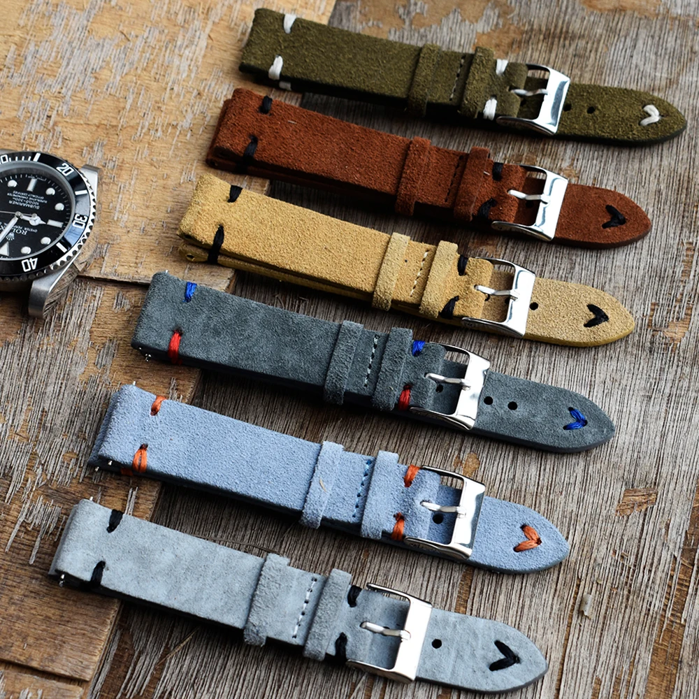 Top Trends: High Quality Suede Leather Vintage Watch Straps Blue Watchbands Replacement Strap For Watch Accessories 18mm 20mm 22mm 24mm Shoppable Styles