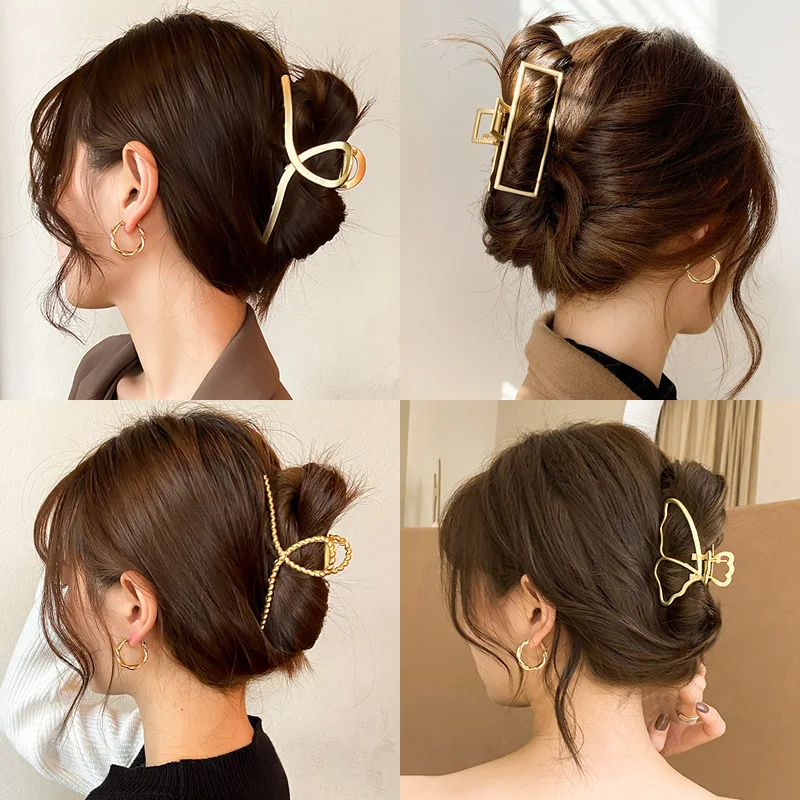 Top Trends: 2021 New Women Elegant Gold Hollow Geometric Metal Hair Claw Vintage Hair Clips Headband Hairpin Hair Crab Hair Accessories Shoppable Styles - Image 3