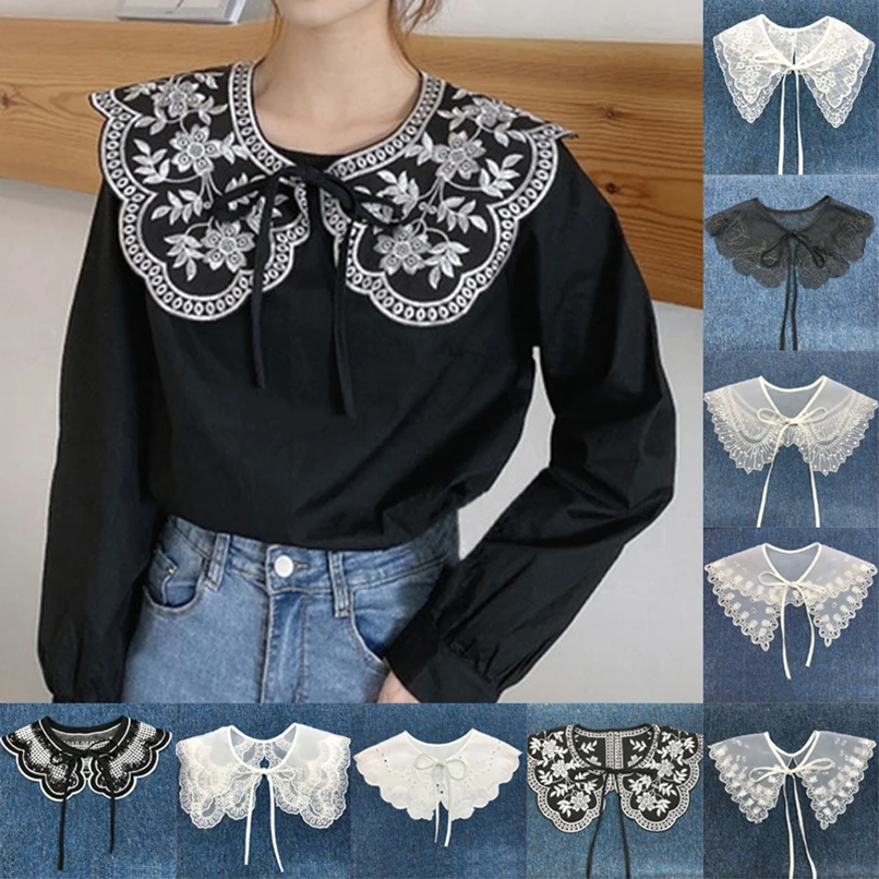 Top Trends: Lace Fake Collars For Women Neck Shawl Shirt Blouse Detachable Female Collar Wrap False Collars Ladies Sweater Decorative Spring Shoppable Styles