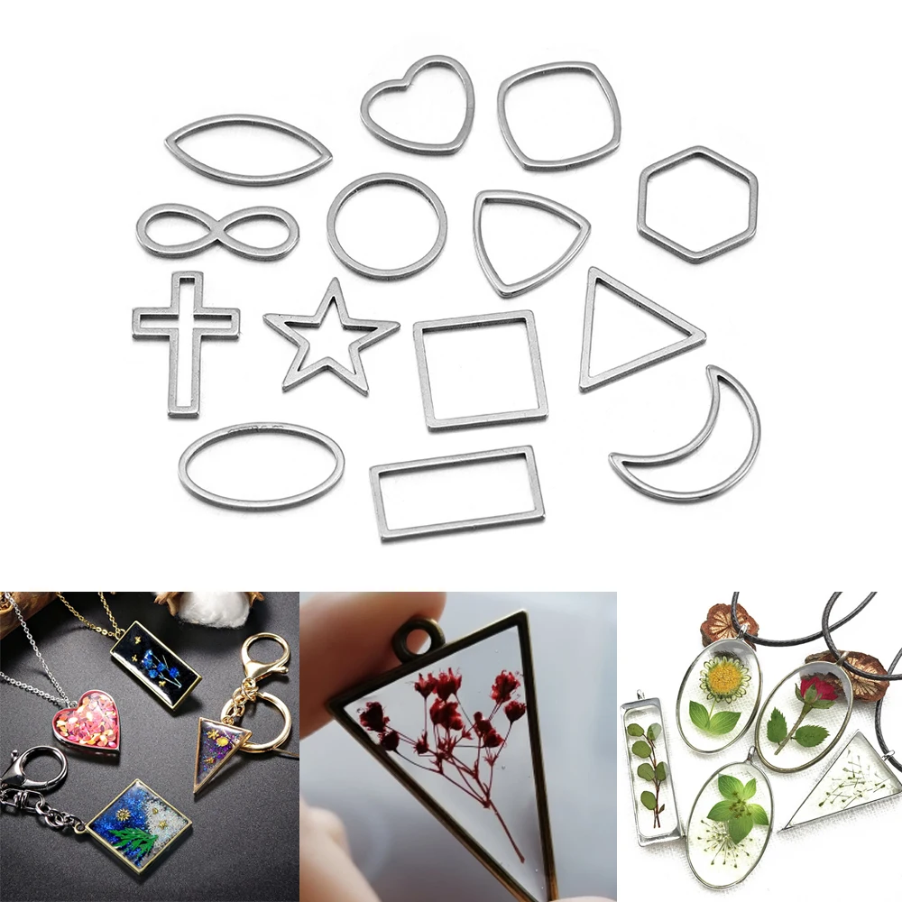 Top Trends: 30pcs / lot Border Mold Geometric Hollow Metal Frame Bezel Epoxy Resin Molds Pendant Tray For DIY Jewelry Making Earrings Shoppable Styles