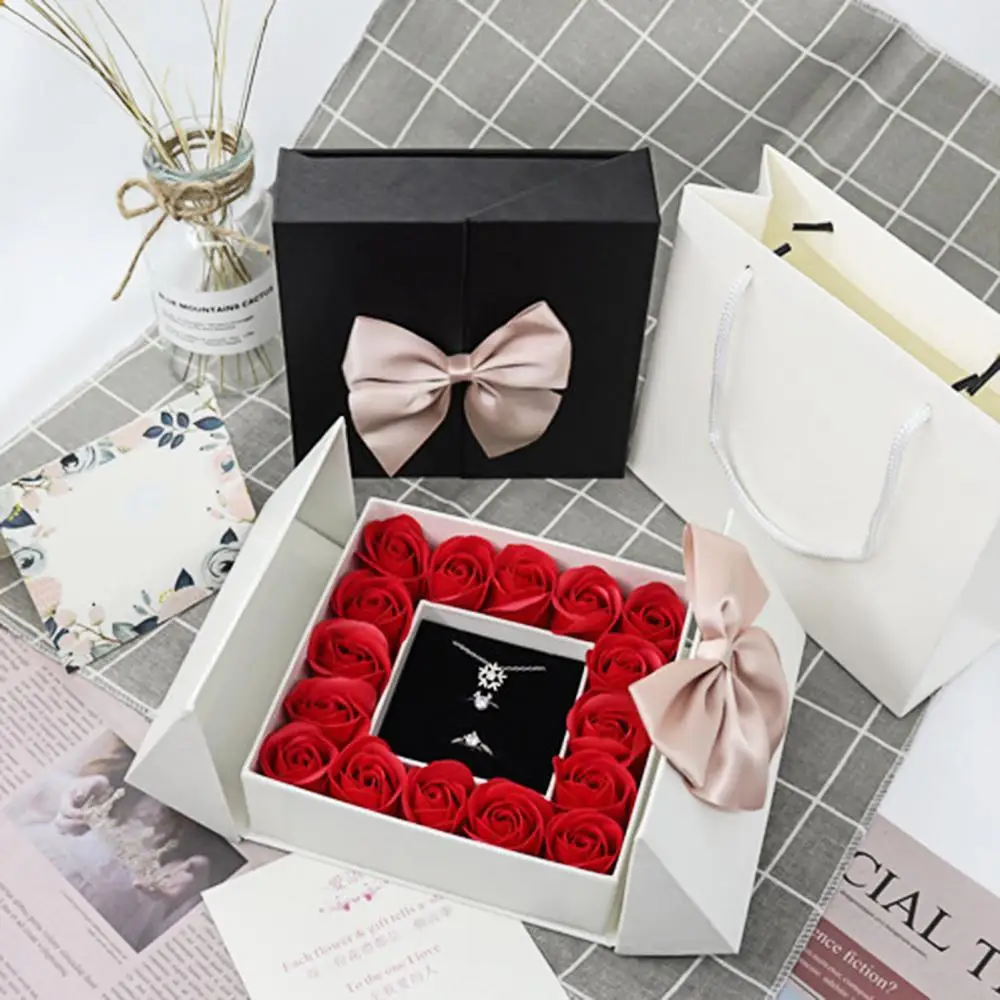 Top Trends: Gift Box Eternal Life Rose Box Magnetic Square Double Door Bowknot Design Valentine's Day Packaging Case Jewerly Box Organizer Shoppable Styles