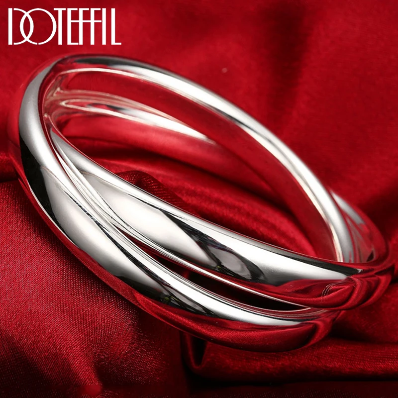 Top Trends: DOTEFFIL 925 Sterling Silver Smooth Double Big Ring Diameter 7cm Bangle Bracelet Fashion Charm Woman Jewelry Shoppable Styles