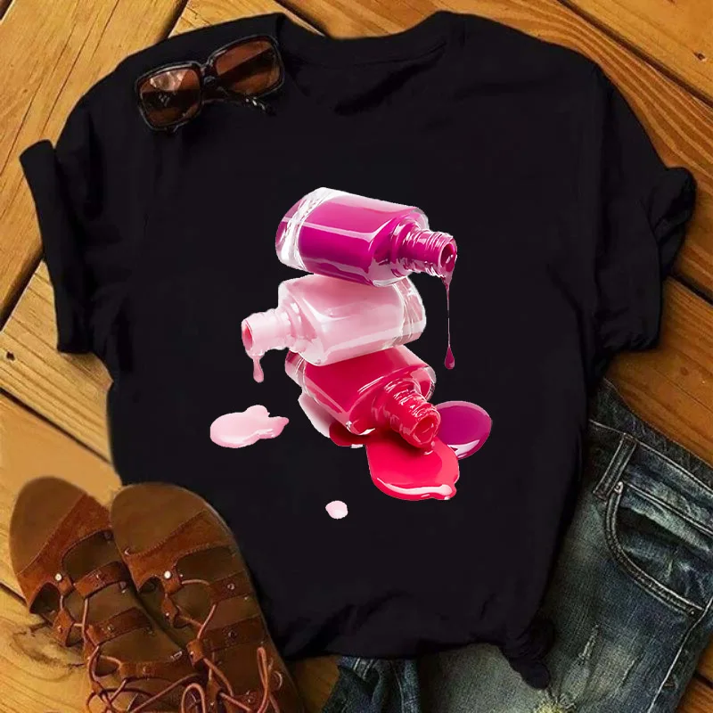 Top Trends: T-shirts Women Colorful Nail Polish Funny Fashion Summer Simple Clothes Graphic T Shirts Anime Shirt Family Camisetas De Mujer Shoppable Styles