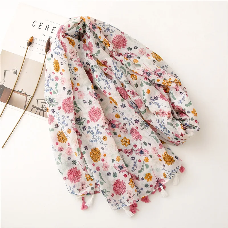 Top Trends: 2023 Spain Lovely Polka Floral Tassel Viscose Shawl Scarf Lady High Quality Wrap Headband Bufandas Muslim Hijab Sjaal 180*90Cm Shoppable Styles - Image 2