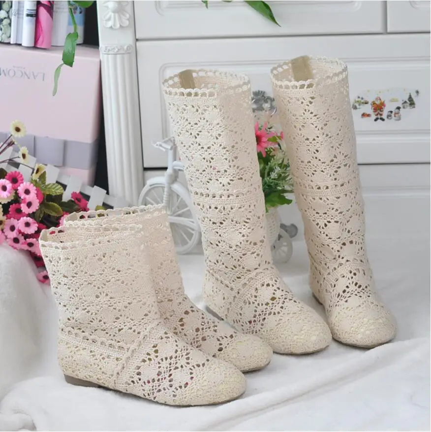 Top Trends: Women's Spring High Boots Wool Hollow Boots Fashion Luxury Brand Summer White Lace Boots Ladies Hollow Flat Casual Shoes Shoppable Styles