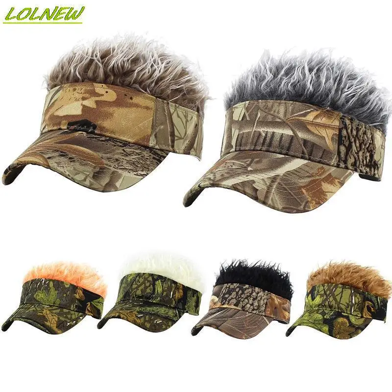 Top Trends: Men Cap Hat Casual Camouflage With Spiked Hairs Wigs Visor Hat Sunshade Adjustable Sun Visor Baseball Cap Baseball Hip Hop Hats Shoppable Styles