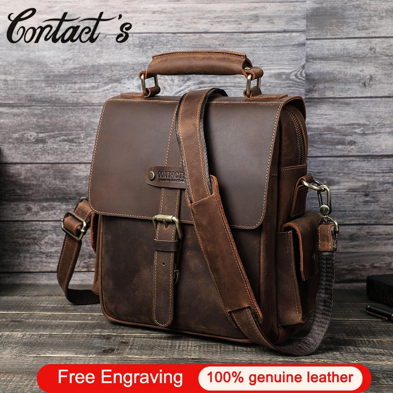 Top Trends: Contact&#039;s Free Engraving Male Shoulder Bag Cowhide Leather Men Messenger Crossbody Bags 10.5&quot; Ipad Handbags Vintage Waist Bag Shoppable Styles