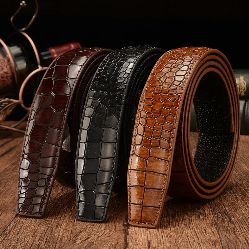 Top Trends: First Layer Crocodile Pattern Genuine Leather 3.5cm Men's Belt Body New Luxury Brand For High Quality No Buckle Strap Ceinture Shoppable Styles