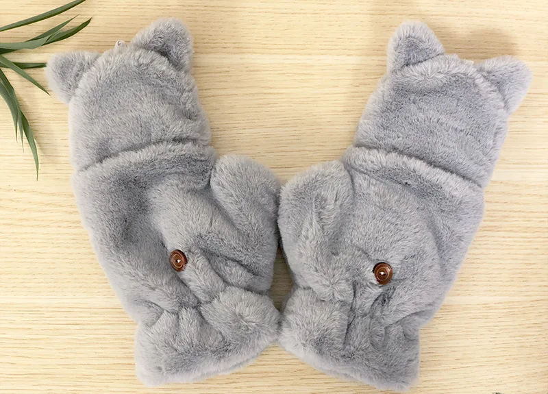 Top Trends: Women Winter Thicken Fur Cute Rabbit Mittens Fingerless Gloves Plush Warm Glove Soft Half Finger Flip Gloves For Women Girls Shoppable Styles - Image 6