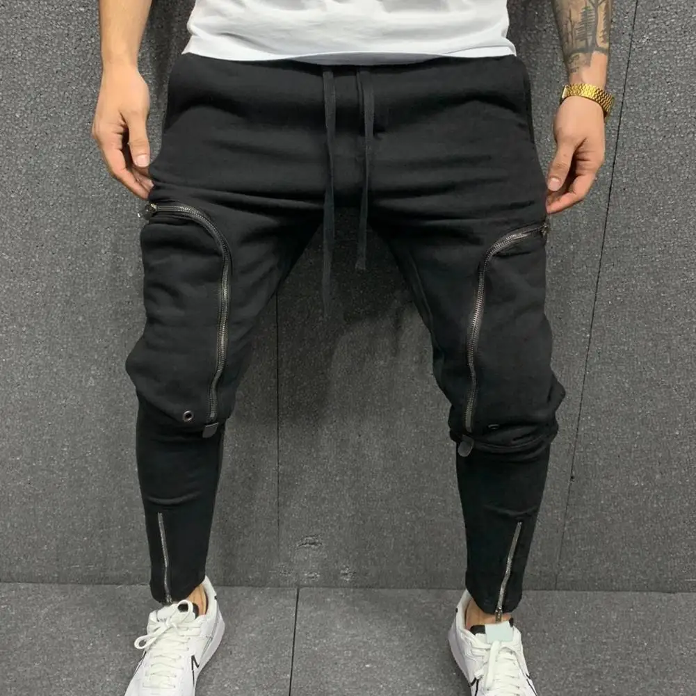 Top Trends: Cargo Pants Men Fashion Solid Color Drawstring Casual Multi Zippers Pockets Trousers Hip Hop Style Men Harem Pants Streetwear Shoppable Styles - Image 3