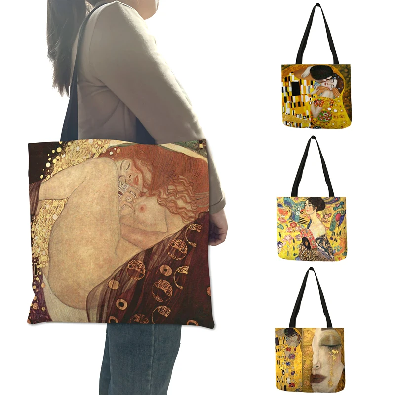 Top Trends: Personalized Shopping Bags Totes Gustav Klimt Oil Painting Tears Print Women Shoulder Bag Ladise Fashion Handbag Large Capacity Shoppable Styles