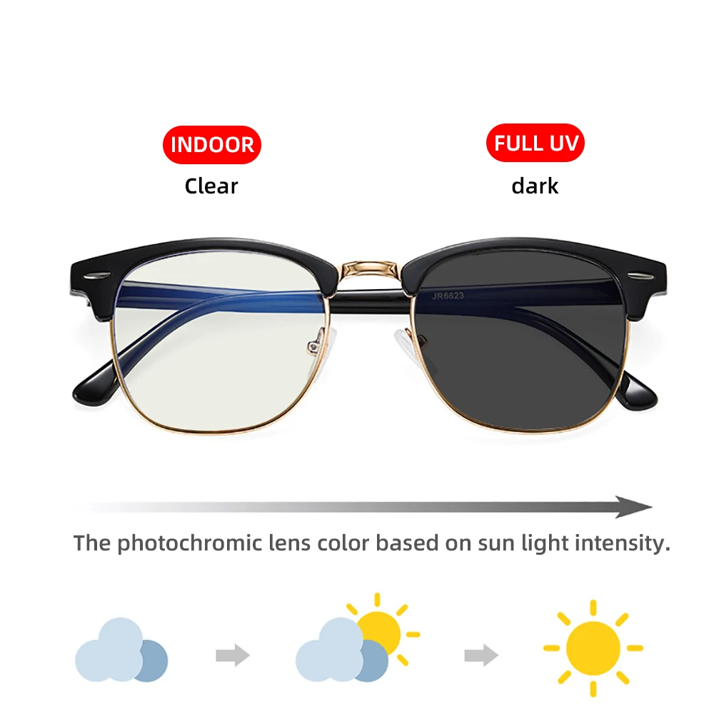 Top Trends: Semi Rimless Photochromic Glasses Men Anti Blue Light Blocking Color Changing Eyeglasses Square Computer Ray Retro Women Eyewear Shoppable Styles - Image 3