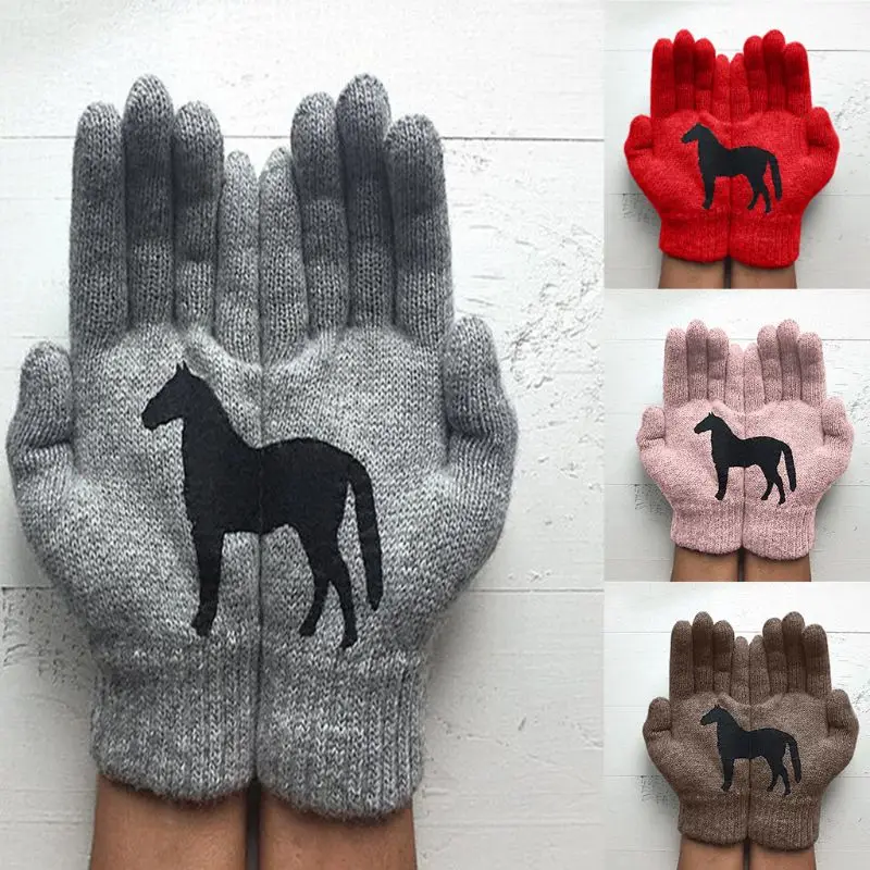 Top Trends: Women Winter Warm Knitted Gloves Funny Black Horse Irregular Patchwork Mittens Shoppable Styles