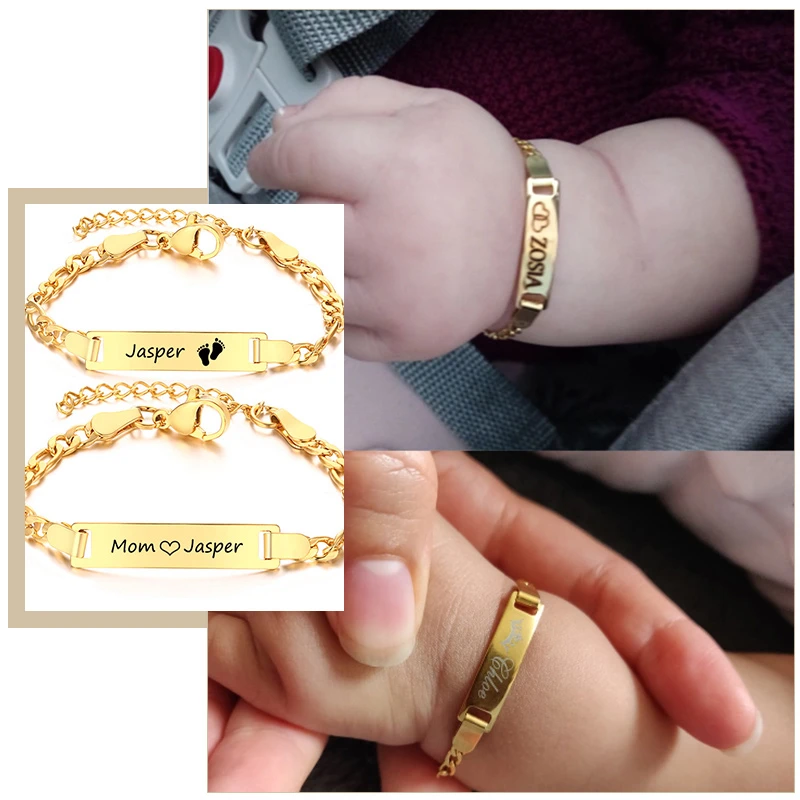 Top Trends: Personalize Engrave Mom Baby Name Birthday Date Bracelet Figaro Link Chain Smooth Bangle Custom Family Love Gifts Jewelry Shoppable Styles