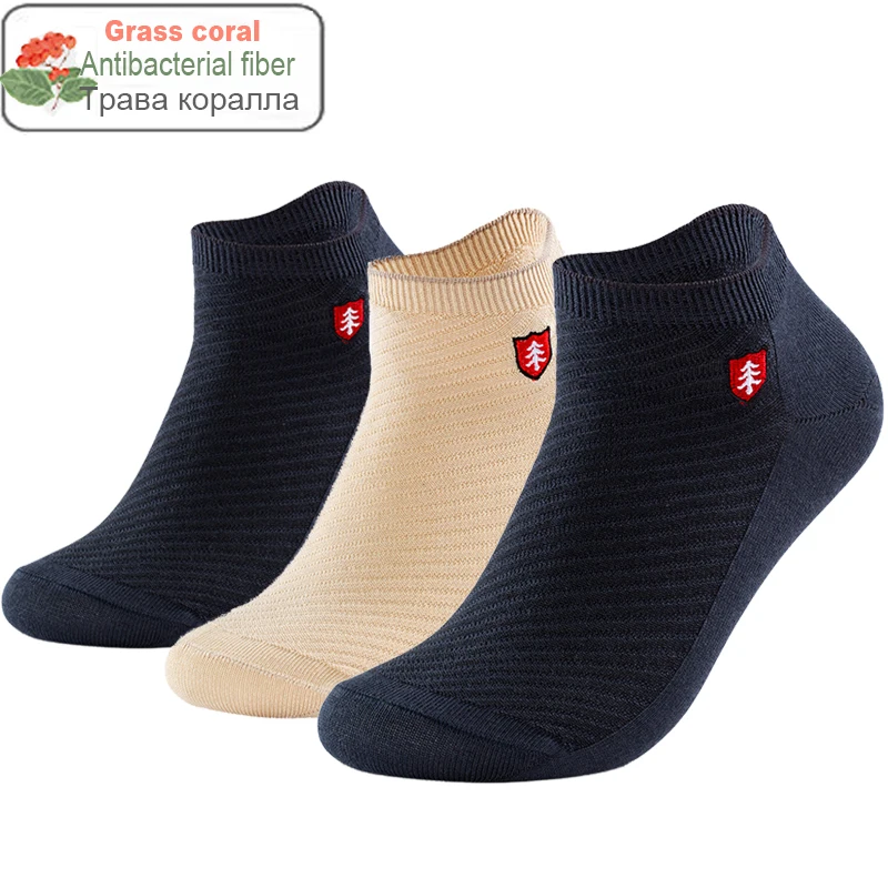 Top Trends: 2024 Brand High Quality Grass Coral Fiber Men Socks Antibacterial Deodorant Embroidery Boat Ankle Socks Men Gifts Summer Socks Shoppable Styles