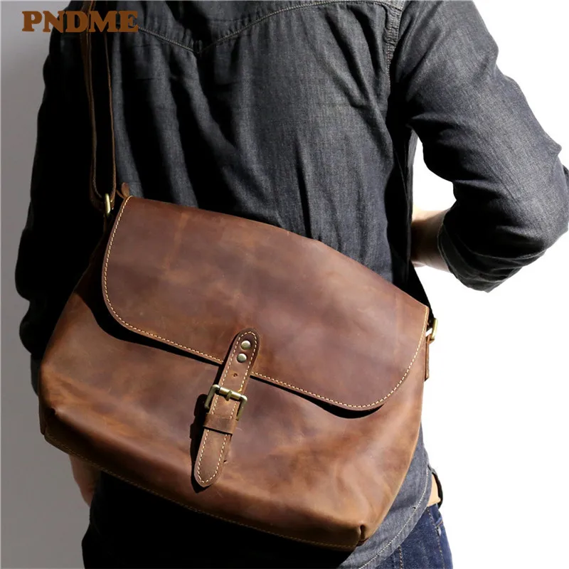 Top Trends: PNDME Fashion Trend Vintage Crazy Horse Cowhide Men&#039;s Shoulder Bag Outdoor Casual Daily Designer Genuine Leather Messenger Bag Shoppable Styles