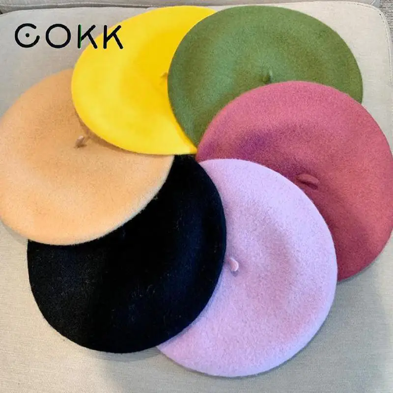 Top Trends: COKK Winter Hats For Women Wool Berets Painter Cap Autumn Winter Hat Female Flat French Artist Beret Girls Vintage Warm Casual Shoppable Styles