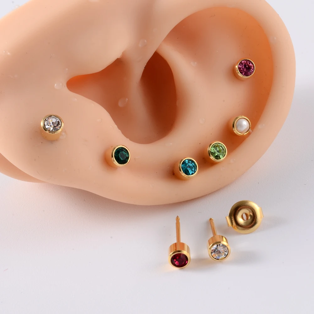 Top Trends: 12Pairs Mixed Colors Surgical Steel 4mm Regular Size Ear Piercing Earrings Studs Steel Or Gold For Ear Stud Piercing Gun Shoppable Styles - Image 5