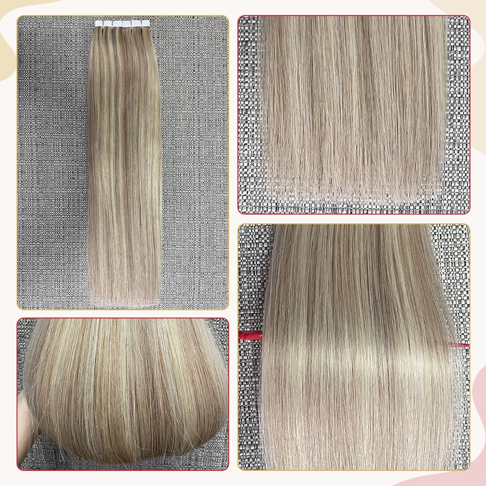 Top Trends: Moresoo Human Hair Extensions Tape In Remy Ash Blonde Highlight Hair Silky Straight Hair Extensions 100% Real Tape In Human Hair Shoppable Styles - Image 2