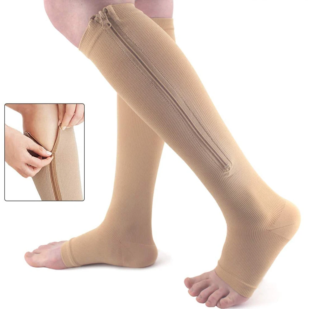 Top Trends: Women Burn Fat Zipper Compression Stockings Knee High Slim Sleeping Beauty Leg Prevent Varicose Veins Socks 2021 New Fashion Shoppable Styles