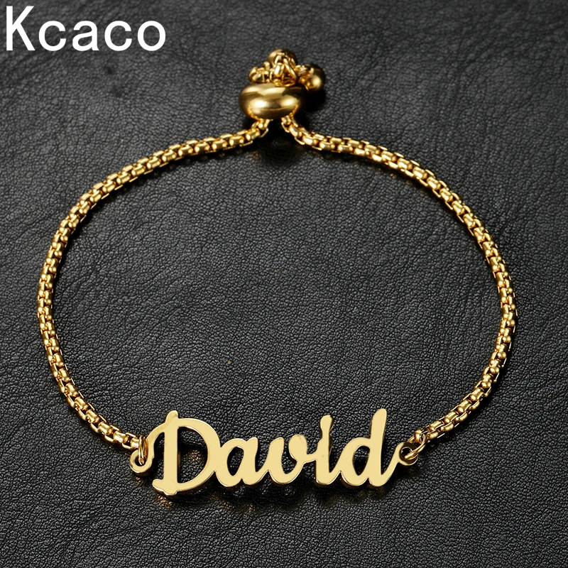 Top Trends: Kcaco Customized Name Bracelet Women Kids Stainless Steel Adjustable Stretch Letter Bracelets With 2.5mm Square Pearl Chain Gift Shoppable Styles