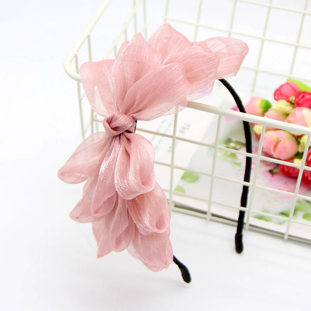 Top Trends: 1pc Ribbon Big Bow Floral Shining Hair Band Women Hair Accessories Hair Hoop Black Pink Girls Flower Lace Bow Headband Shoppable Styles