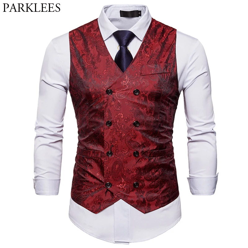 Top Trends: Men's Red Paisley Double Breasted Dress Vest 2023 Brand New Slim Fit Formal Business Sleeveless Waistcoat Men Chaleco Hombre 2XL Shoppable Styles