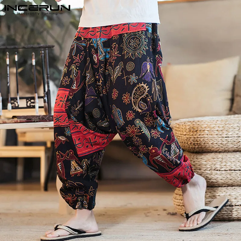 Top Trends: INCERUN 2023 Men Harem Pants Print Retro Drop Crotch Joggers Cotton Trousers Men Baggy Loose Nepal Style Men Casual Pants S-5XL Shoppable Styles