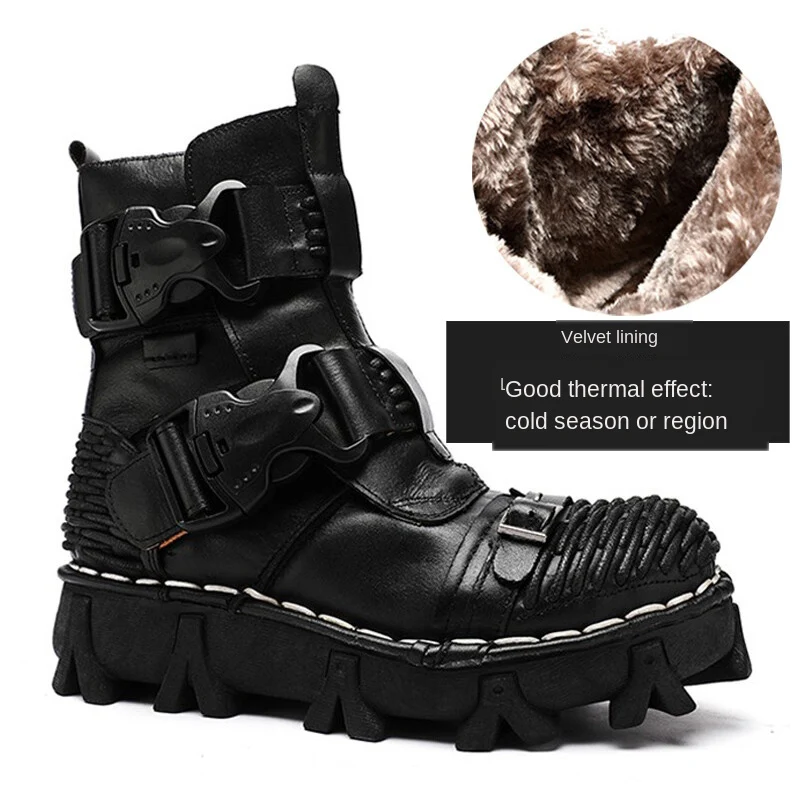 Top Trends: New Men&#039;s Fashion Boots Genuine Leather Men Shoes Motorcycle Boots Military Combat Boots Skull Punk Desert Boots Velvet Warm Shoppable Styles