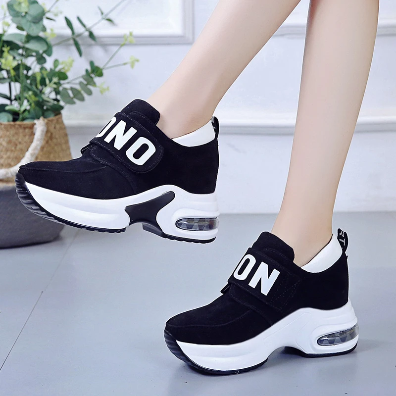 Top Trends: Women High Heel Leisure Platform Sneakers Black Red Lady Breathable Height Increasing Running Shoes Slip On Wedges Trainers Shoppable Styles