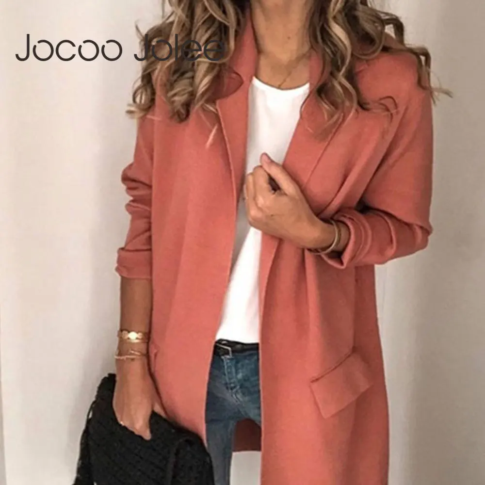 Top Trends: Jocoo Jolee Casual Long Sleeve Solid Blazer Vintage Long Jackets Office Lady Formal Coat Harajuku Minimalist Workwear Blazer Shoppable Styles