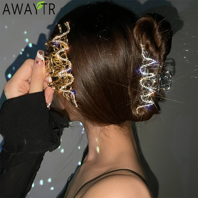 Top Trends: AWAYTR Rhinestone Metal Hair Claw Crab Clip For Women Girls Shiny Barrette Hairpin Crystal Pearl Hair Accessories Jewelry Gift Shoppable Styles