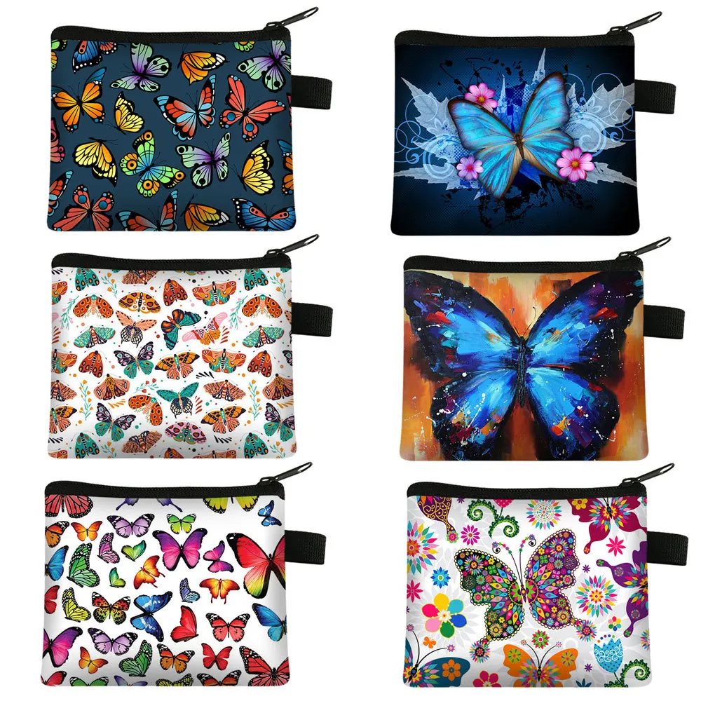 Top Trends: Butterfly Printed Children's Zero Wallet Student Portable Card Bag Coin Key Storage Bag Polyester Hand Bag Luxury Purse Key Case Shoppable Styles