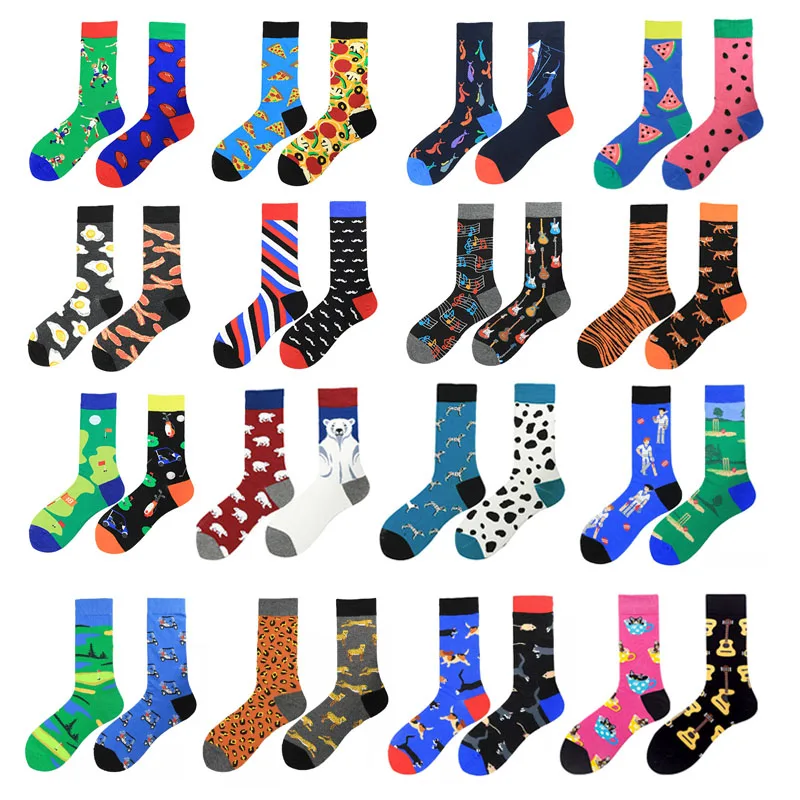 Top Trends: Men Combed Cotton Creative AB Happy Funny Socks Food Animal Pattern High Quality Skateboard Geometric Fruit Gifts Socks Shoppable Styles