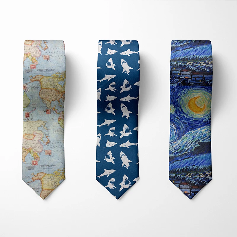 Top Trends: New Oil Painting Animal Map Tie For Men 8cm Wide Polyester High Quality Shirt Accessories Lightning Print Fashion Men's Neck Tie Shoppable Styles