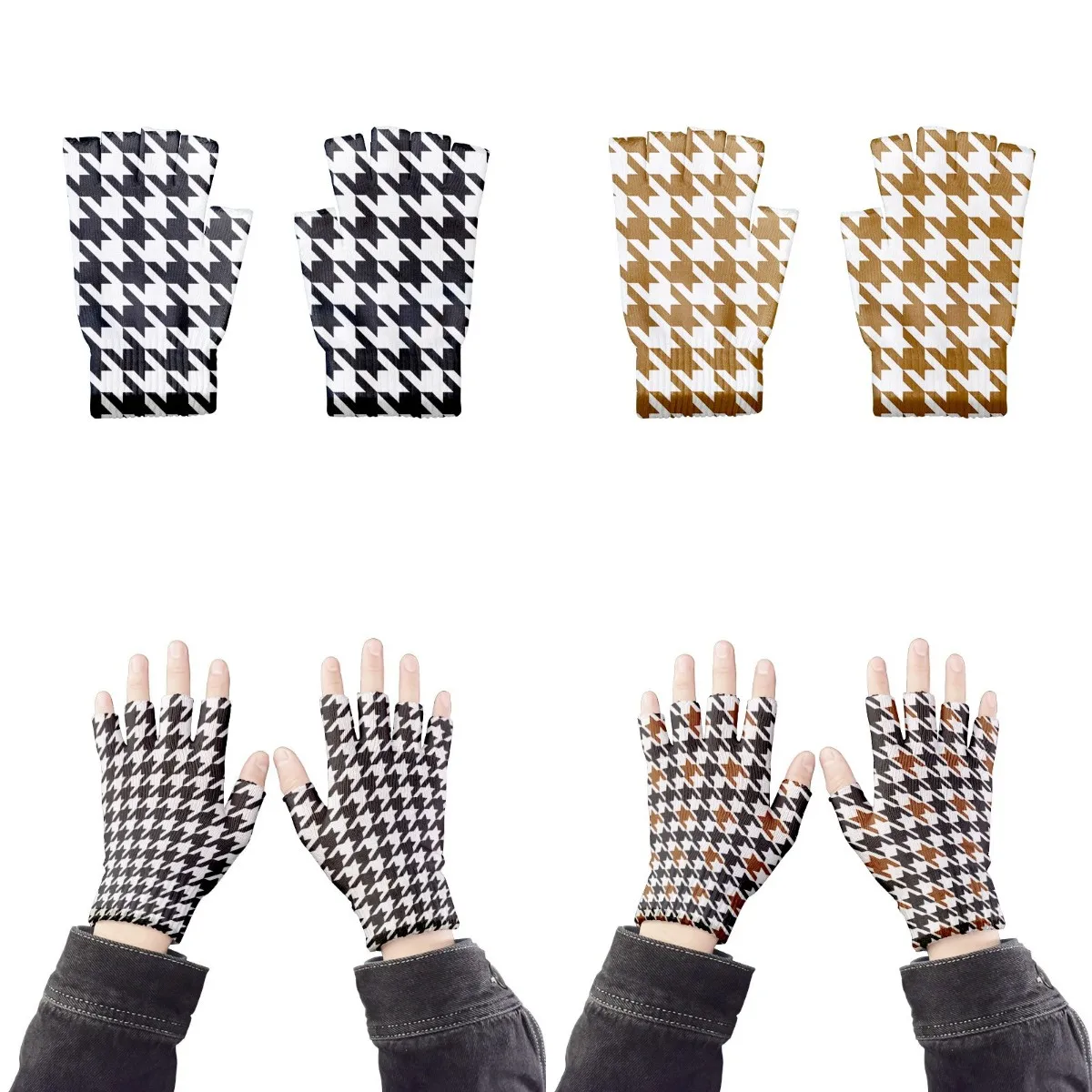 Top Trends: Japanese Checkered Knitted Gloves Winter Unisex Half Finger Running Gloves Men Women Touch Screen Fingerless Windproof Shoppable Styles