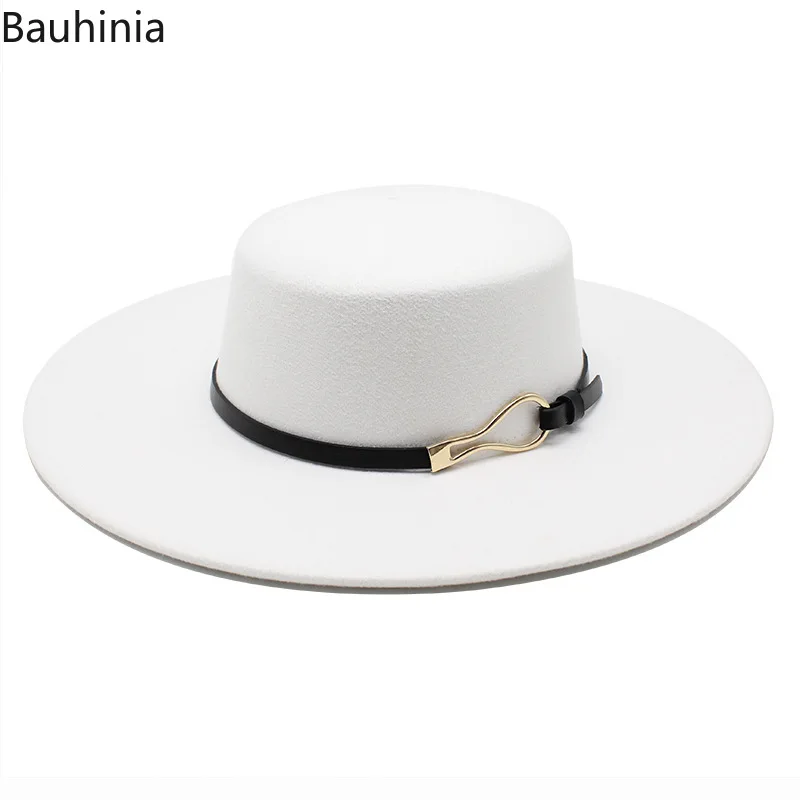 Top Trends: Bauhiniua Wool Felt Fedoras Jazz Cap 2022 Winter Warm Flat Top Hats 10CM Big Wide Brim Solid Color Church Hats Shoppable Styles