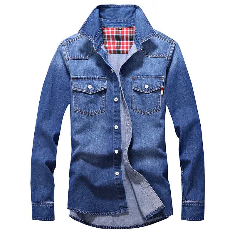 Top Trends: Denim Shirt Men Cotton Jeans Shirt Fashion Autumn Slim Long Sleeve Cowboy Shirt Stylish Wash Slim Tops Asian Size 3XL Shoppable Styles