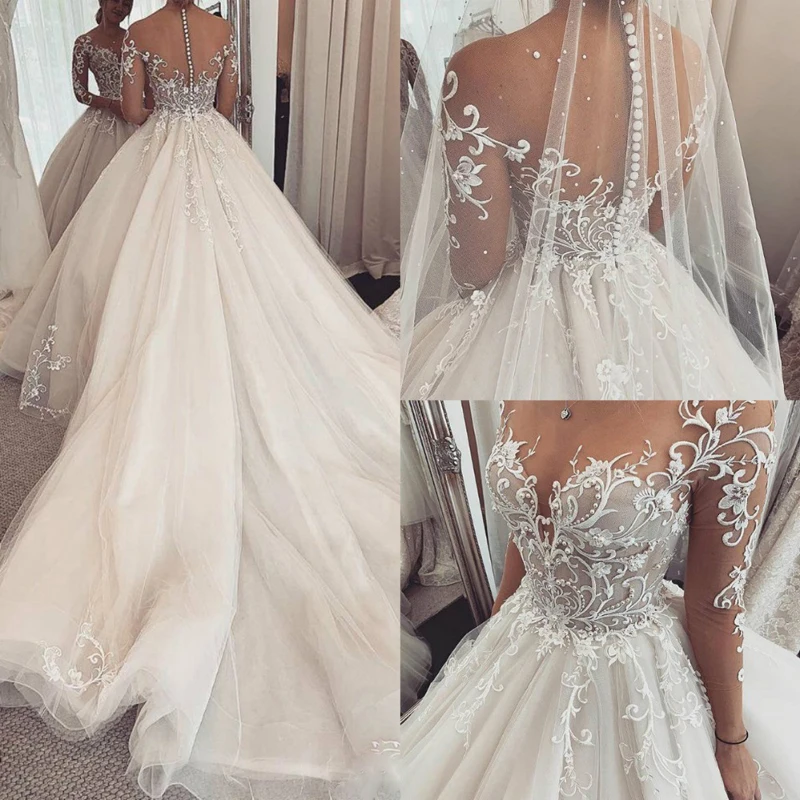 Top Trends: Charming Lace Wedding Dress 2024 Robe De Mariee Sheer Long Sleeves Wedding Dresses Custom Made Illusion A-Line Bride Gowns Shoppable Styles