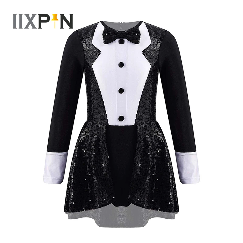 Top Trends: Girls Ballet Dress Long Sleeves Bow Tie Shiny Sequins Dance Gymnastics Leotard Kids Modern Jazz Dance Costume Ballroom Dancewear Shoppable Styles