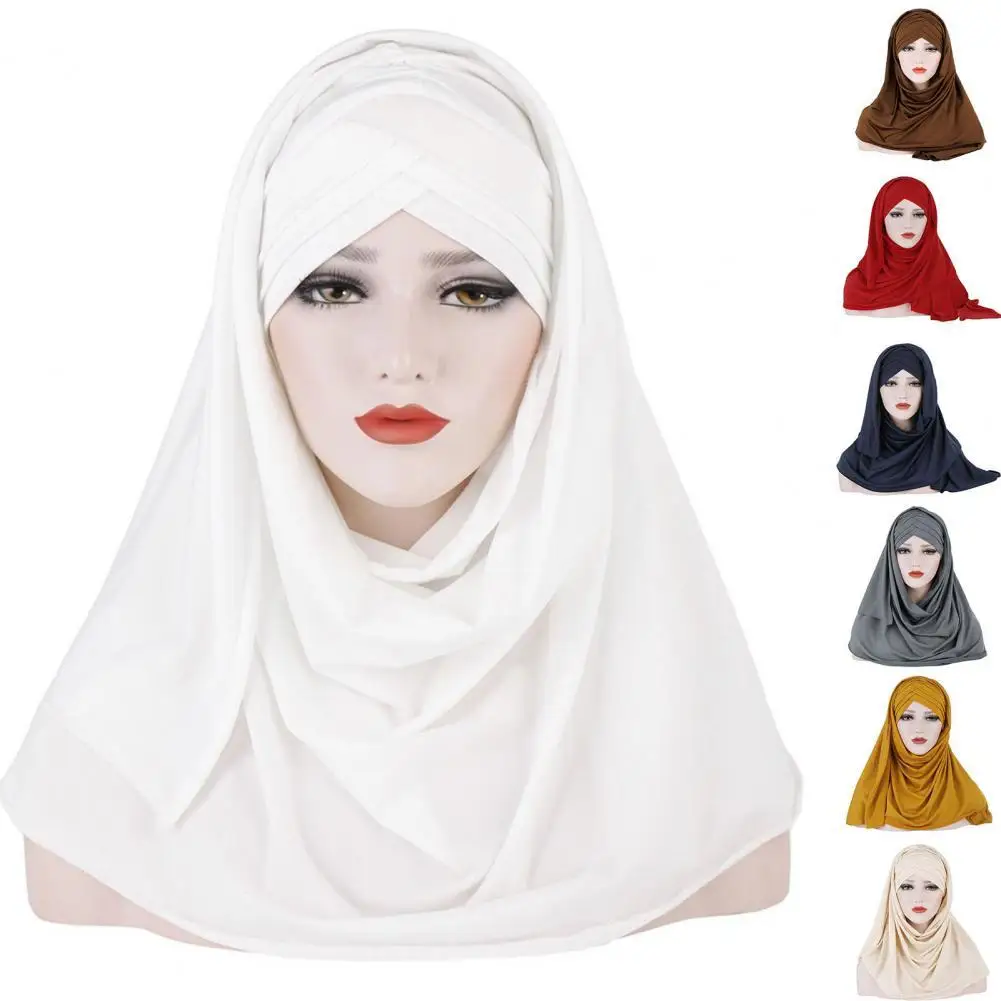 Top Trends: Jersey Scarf Full Coverage Non-slip Pure Color Women Shawls Headscarf For Daily Shoppable Styles